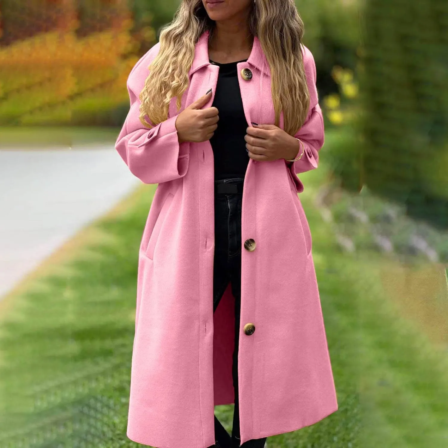 fartey Womens Trench Coat Classic Notch Lapel Winter Wool Coats Open Front Work Business Casual Jackets With Pockets