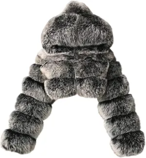 Faux Fur Coat Women with Hood Cropped Bubble Coats Furry Short Warm Jackets Plus Size Winter Coats for Women