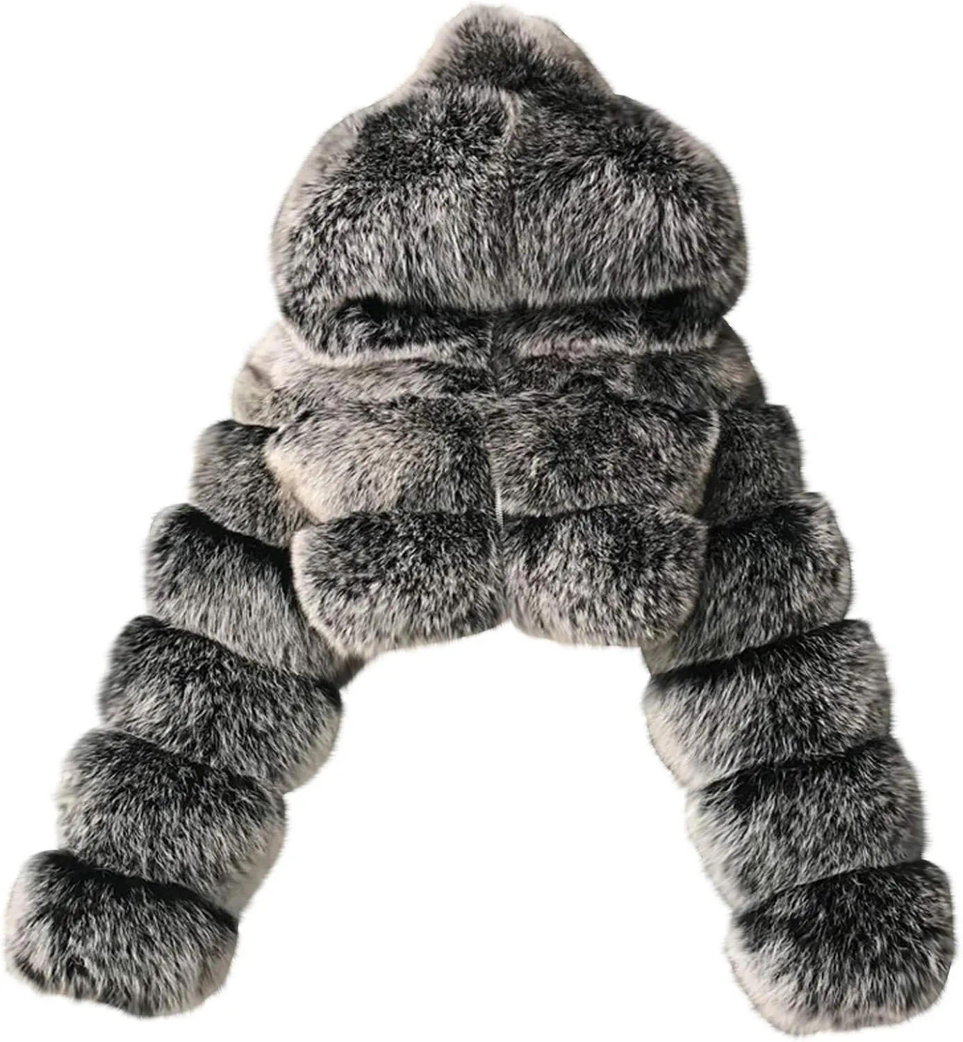 Faux Fur Coat Women with Hood Cropped Bubble Coats Furry Short Warm Jackets Plus Size Winter Coats for Women