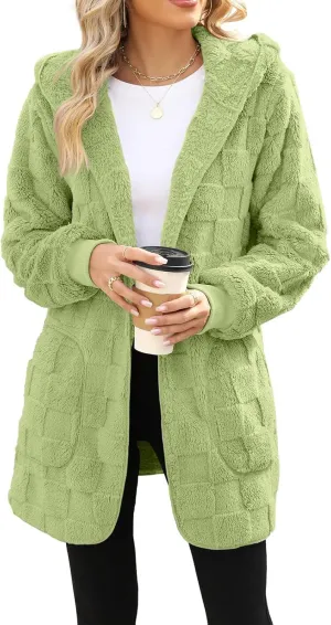 Fleece Jacket Women Loose Casual Solid Color With Pockets Double Sided Velvet Cardigan Long Sleeved Jacket
