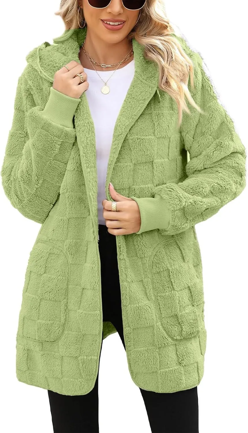 Fleece Jacket Women Loose Casual Solid Color With Pockets Double Sided Velvet Cardigan Long Sleeved Jacket