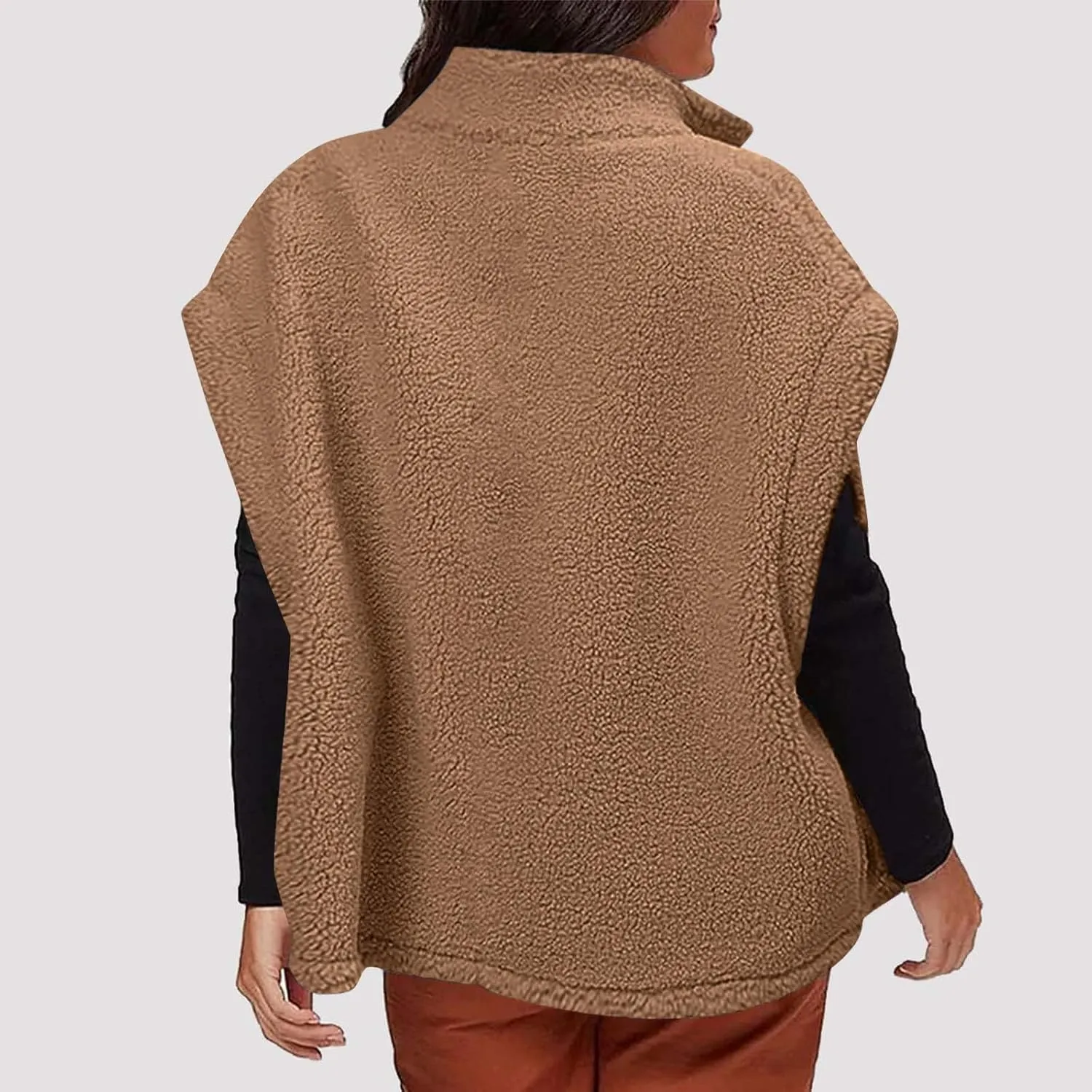 Fuzzy Fleece Vest for Women Casual Plus Size Button Down Sleeveless Jackets Loose Winter Warm Sherpa Vests Coat with Pockets