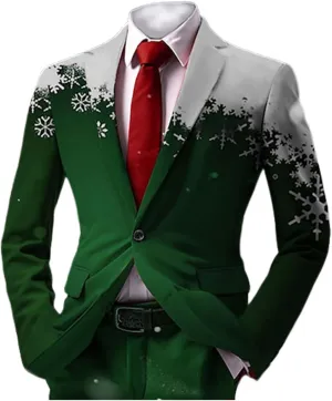 Fxbar Christmas Blazer for Mens Ugly Xmas Tree Snowflake Print Tuxedo Suit Jacket One Button Lapel Party Blazers
