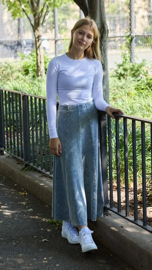 Girls Cotton Stonewash Maxi Panel Skirt