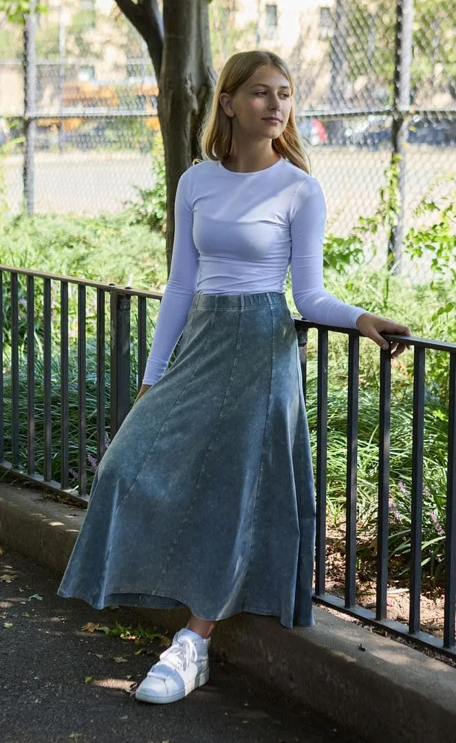 Girls Cotton Stonewash Maxi Panel Skirt