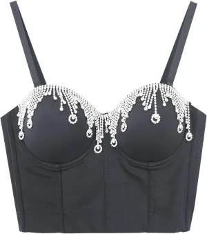 Glitter Party Tank Top for Women Trendy Rhinestone Camisole Sleeveless Basic Shirts Shiny Sequin Club Going Out Y2K