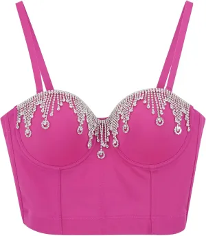 Glitter Party Tank Top for Women Trendy Rhinestone Camisole Sleeveless Basic Shirts Shiny Sequin Club Going Out Y2K