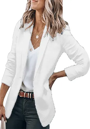 GORIFE Women's Casual Long Sleeve Button Lapel Blazer Jacket Loose Solid Color Work Office Blazer Coat