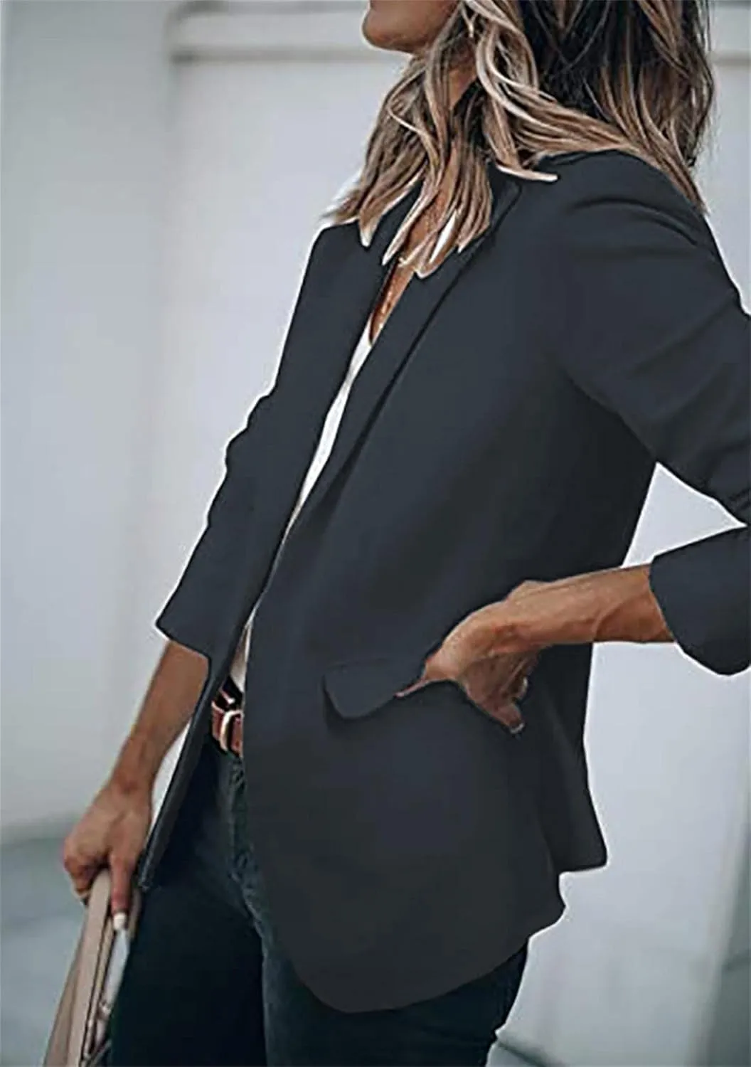GORIFE Women's Casual Long Sleeve Button Lapel Blazer Jacket Loose Solid Color Work Office Blazer Coat