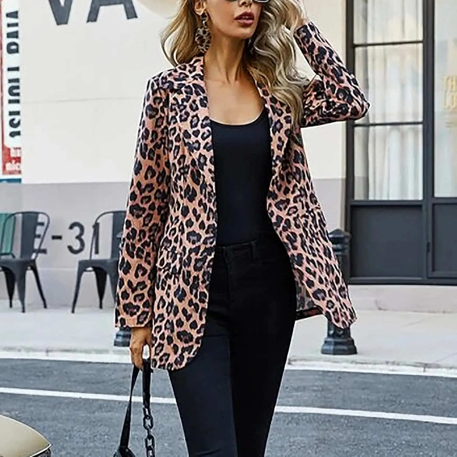 Graphic Blazers for Women Open Front Long Sleeve Cardigans Colorful Newspaper Print Jackets Trendy Casual Coat