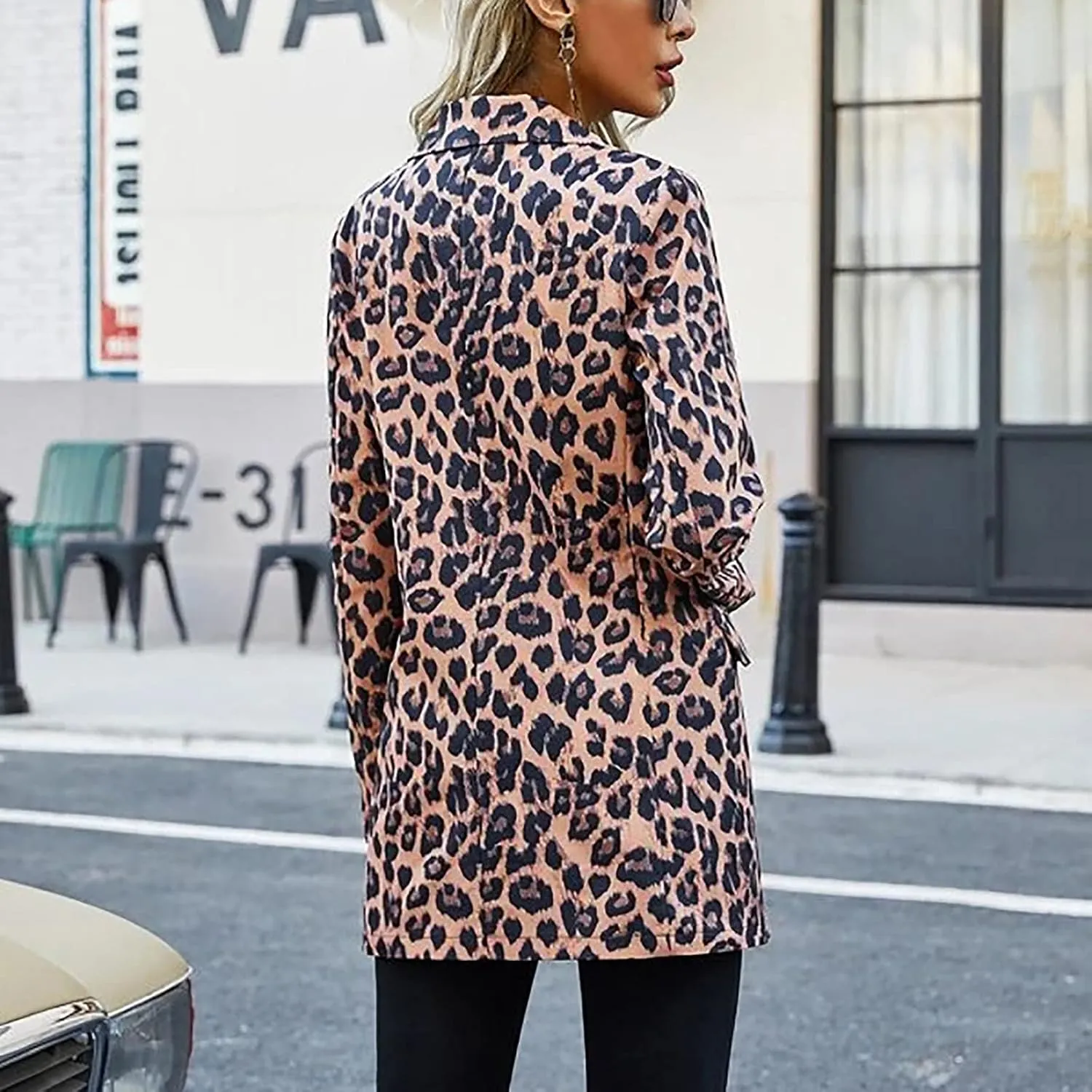 Graphic Blazers for Women Open Front Long Sleeve Cardigans Colorful Newspaper Print Jackets Trendy Casual Coat