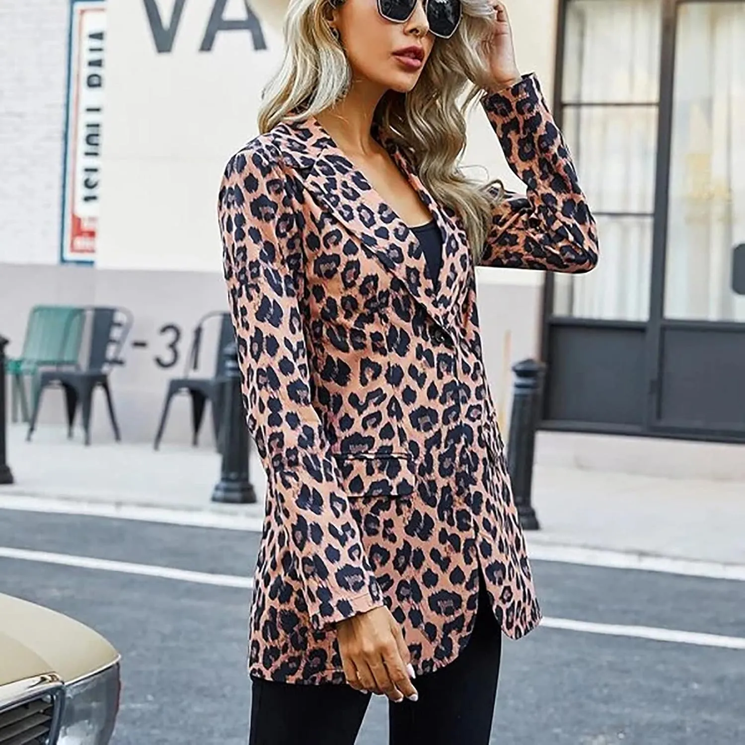Graphic Blazers for Women Open Front Long Sleeve Cardigans Colorful Newspaper Print Jackets Trendy Casual Coat