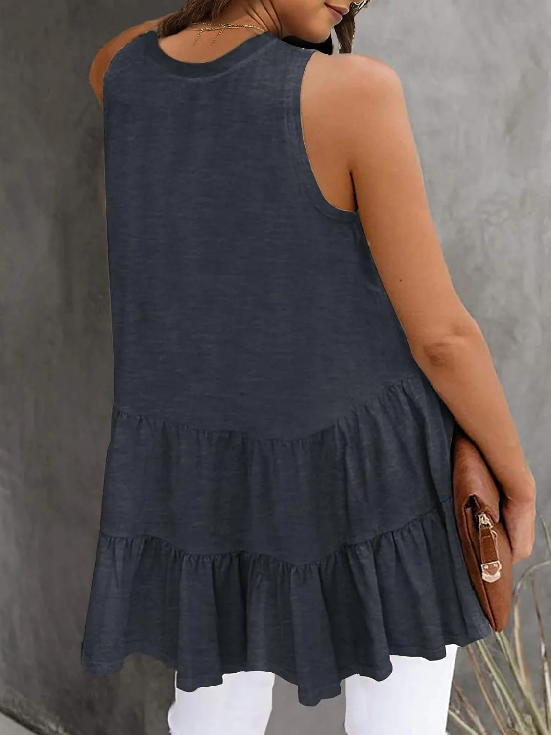 HAEOF Women's Summer Sleeveless Peplum Babydoll Tops Casual Crew Neck Flowy Loose Fit Tunic Tank Shirts
