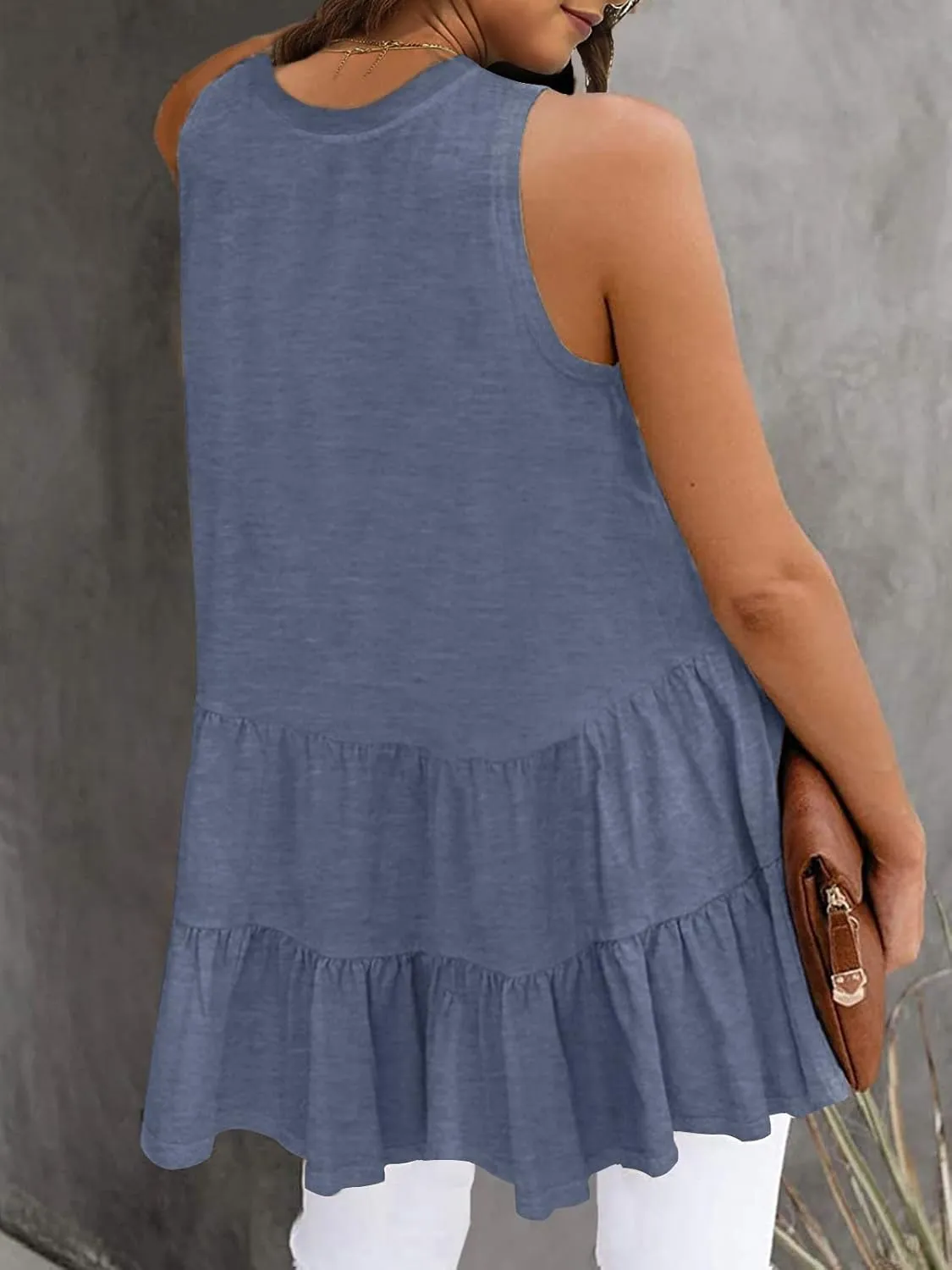 HAEOF Women's Summer Sleeveless Peplum Babydoll Tops Casual Crew Neck Flowy Loose Fit Tunic Tank Shirts