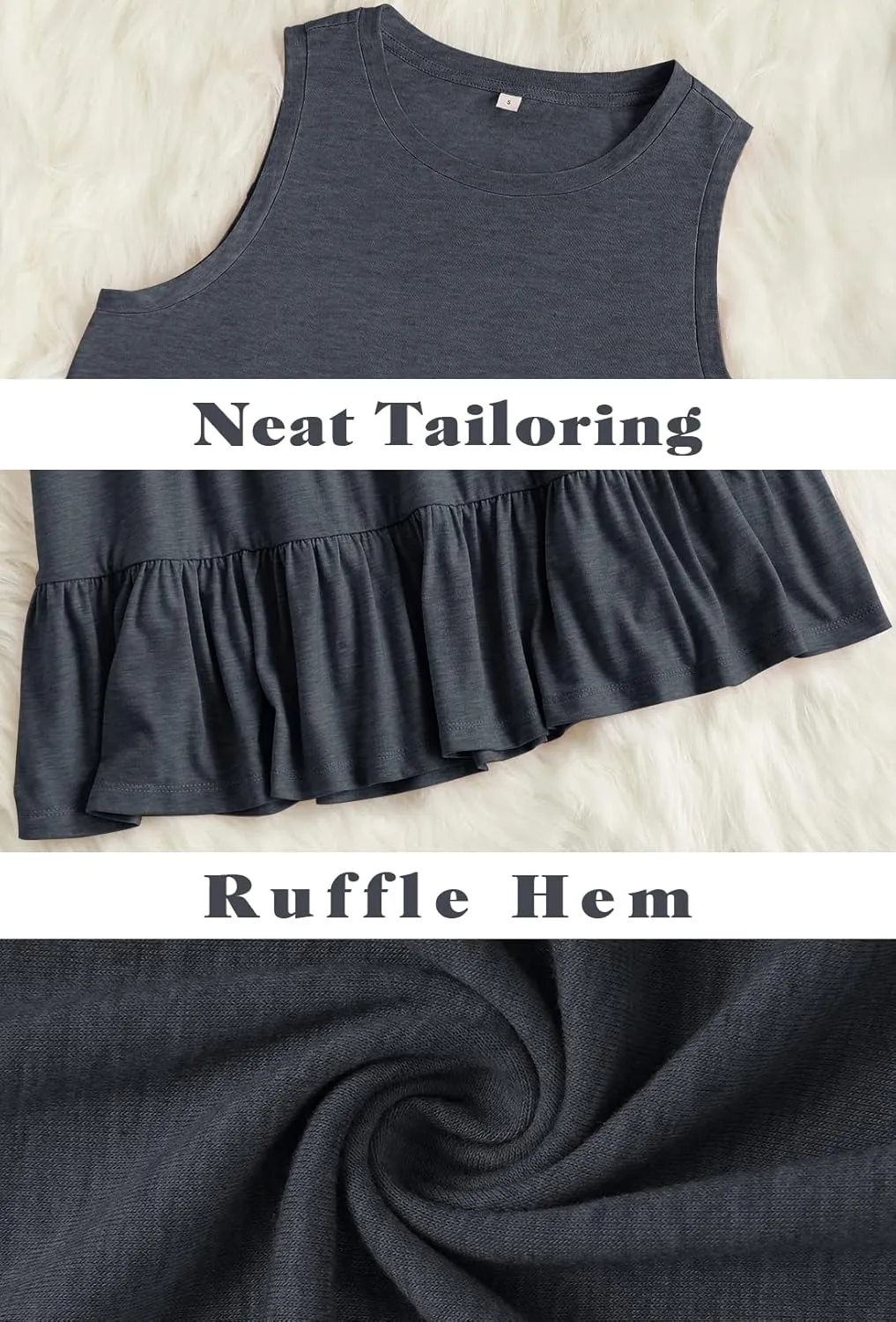 HAEOF Women's Summer Sleeveless Peplum Babydoll Tops Casual Crew Neck Flowy Loose Fit Tunic Tank Shirts