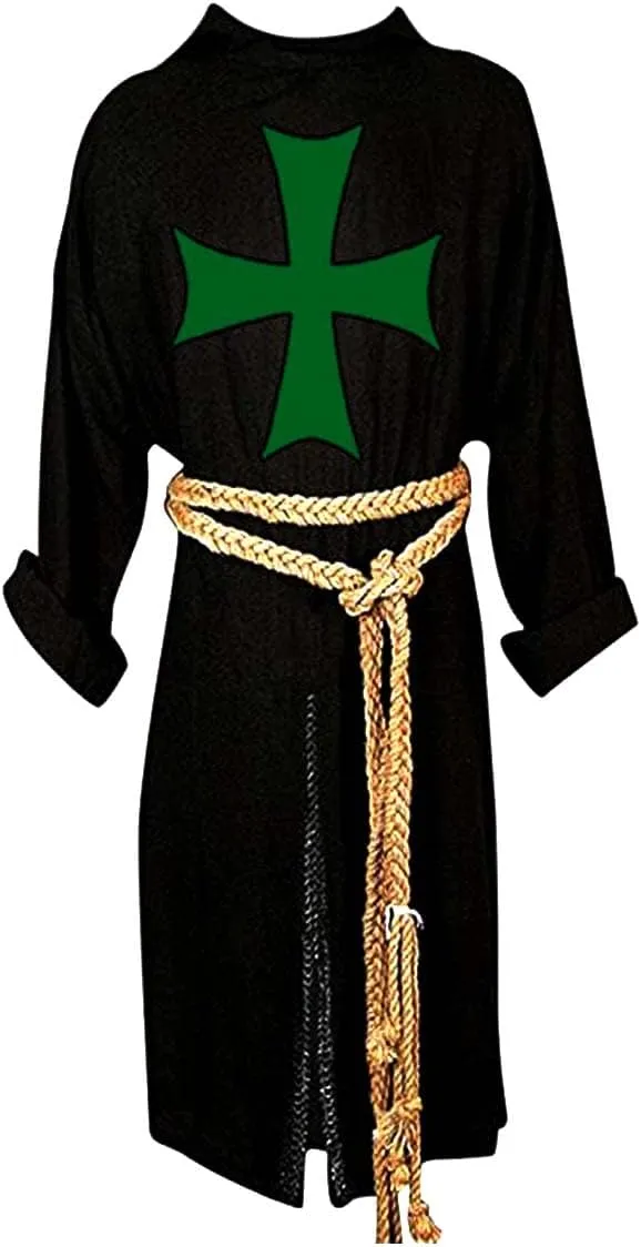 Halloween Medieval Knight Hooded Cloak Multicolored Crusader Hospitaller Tunic/Surcoat Renaissance Costumes LARP Size(S-6XL)