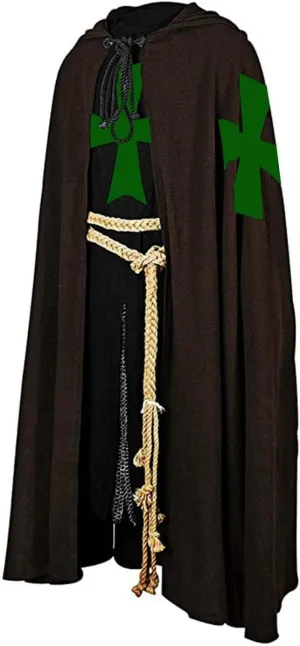 Halloween Medieval Knight Hooded Cloak Multicolored Crusader Hospitaller Tunic/Surcoat Renaissance Costumes LARP Size(S-6XL)