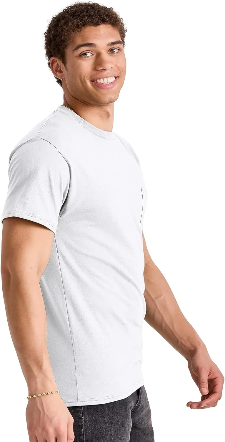 Hanes Men's Essentials Short-Sleeve Pocket T-Shirt Pack, Cotton Crewneck Tee, 3-Pack