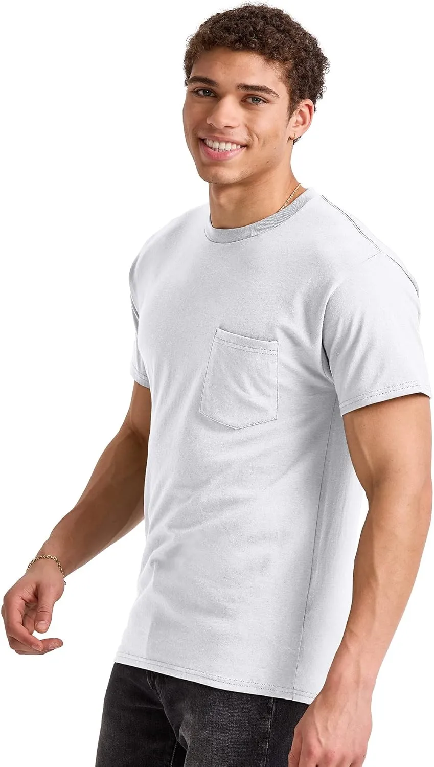 Hanes Men's Essentials Short-Sleeve Pocket T-Shirt Pack, Cotton Crewneck Tee, 3-Pack