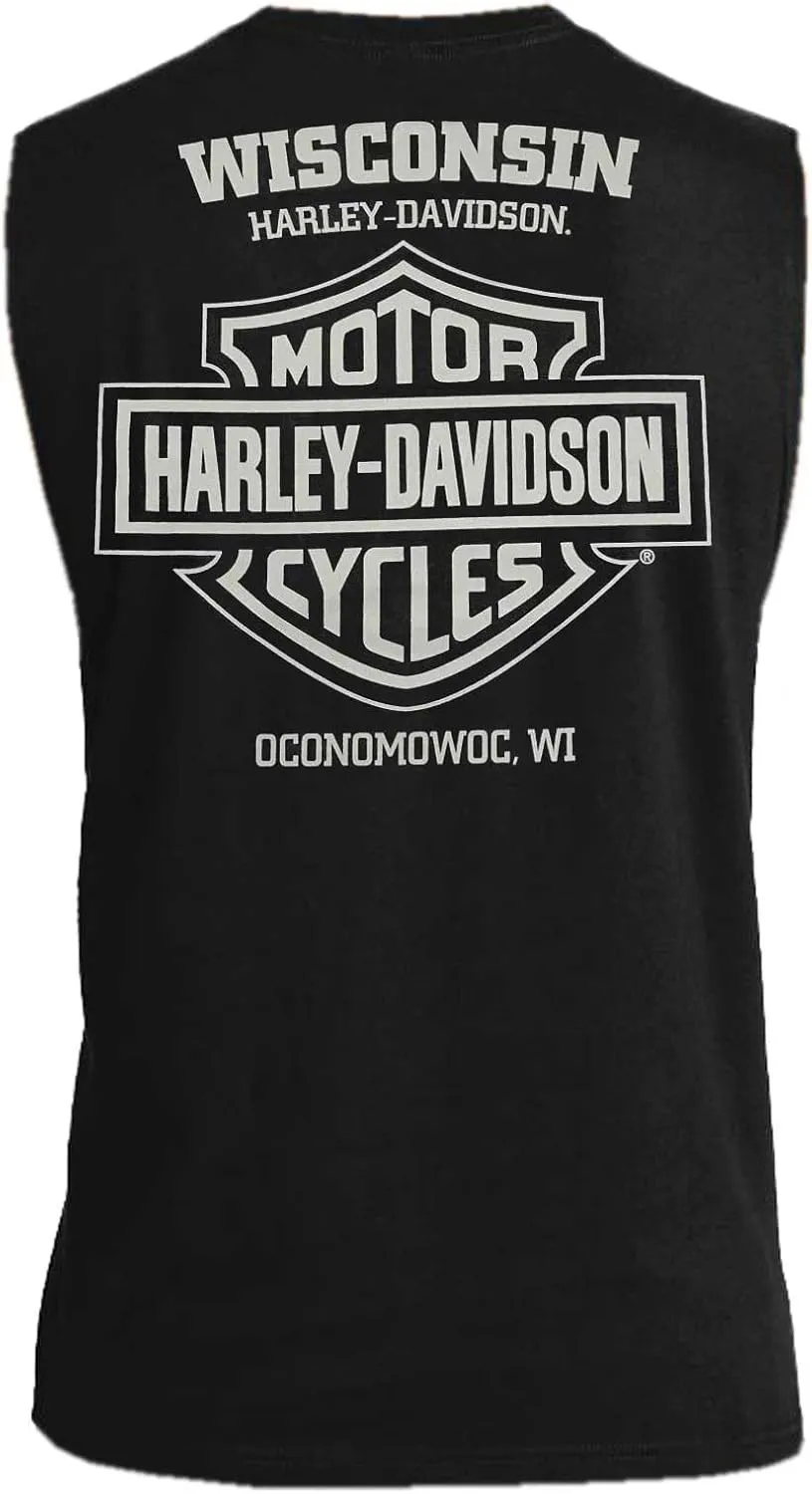 Harley-Davidson Men's Fastened Bar & Shield Sleeveless Cotton Muscle Tee, Black