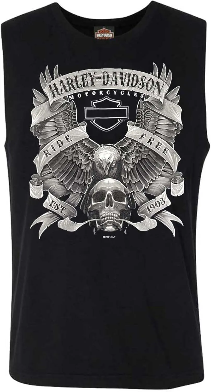 Harley-Davidson Men's Fastened Bar & Shield Sleeveless Cotton Muscle Tee, Black
