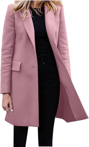 Hvyesh Women's Wool Blend Trench Winter Jackets Mid Long Warm Pea Coats Dressy Casual Double Breasted Overcoat with Pockets