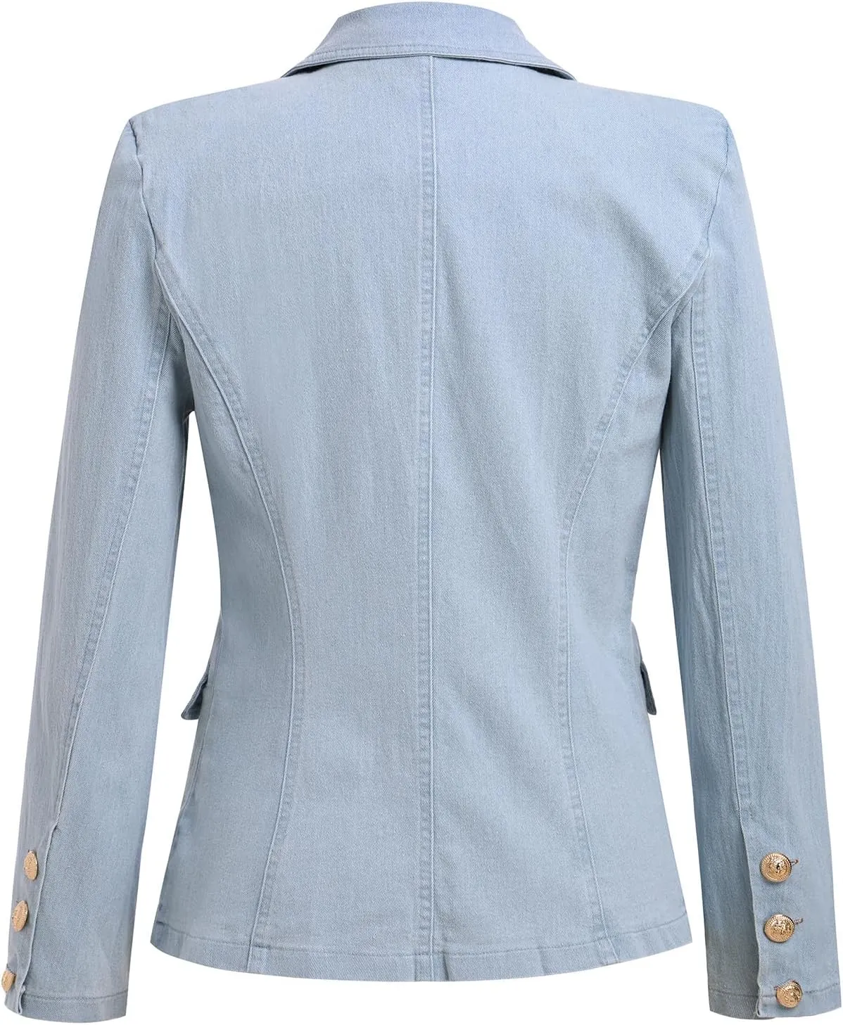 IDOPIP Denim Blazer Jacket for Women Long Sleeve Button Down Casual Work Office Jeans Blazer Open Front Cardigan Blazer Coat