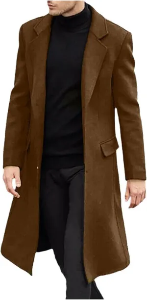 KELYWELL Mens Notched Lapel Trench Coat Winter Thick Slim Fit Trench Coats Long Warm Classic Business Overcoat