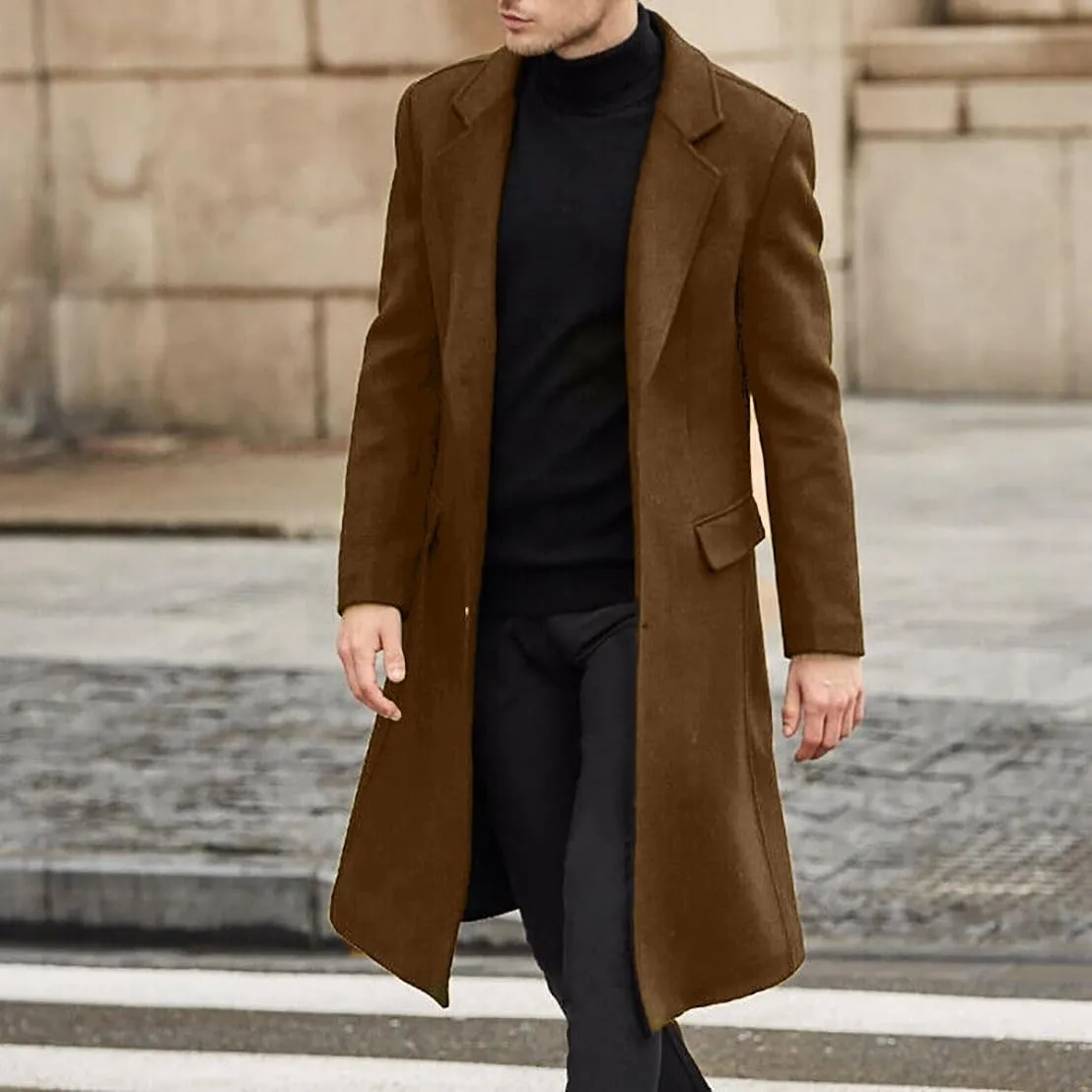 KELYWELL Mens Notched Lapel Trench Coat Winter Thick Slim Fit Trench Coats Long Warm Classic Business Overcoat
