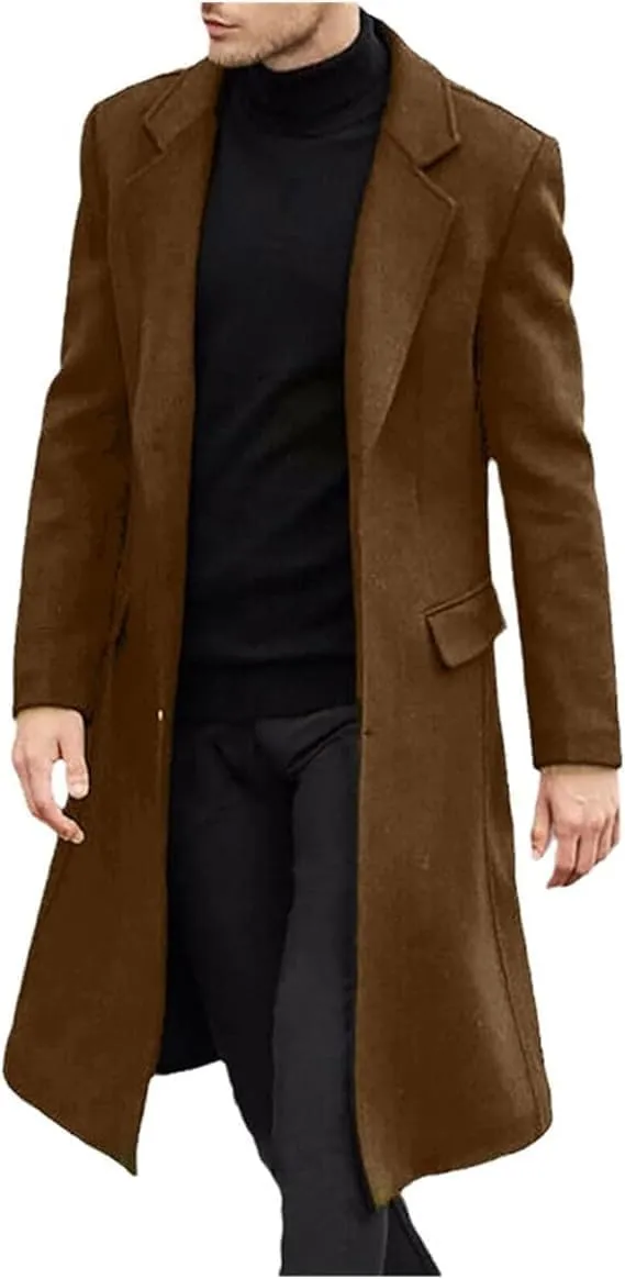 KELYWELL Mens Notched Lapel Trench Coat Winter Thick Slim Fit Trench Coats Long Warm Classic Business Overcoat