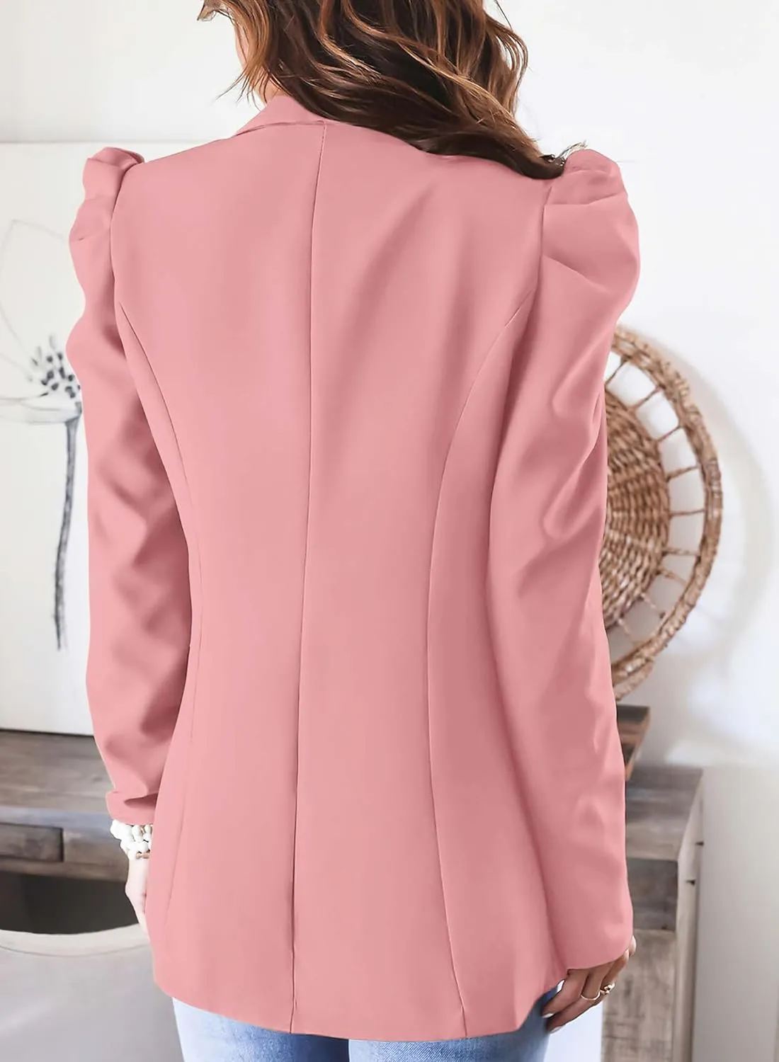 KIRUNDO Women's 2025 Spring Fall Casual Blazers Puff Sleeve Lapel Open Front Work Suit Office Blazer Jackets with Pockets