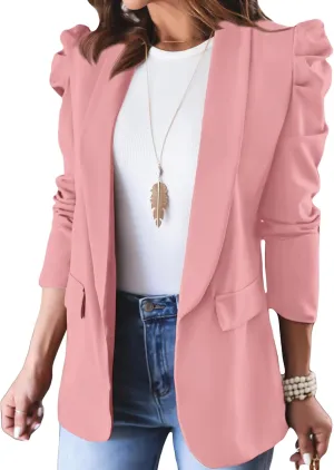 KIRUNDO Women's 2025 Spring Fall Casual Blazers Puff Sleeve Lapel Open Front Work Suit Office Blazer Jackets with Pockets