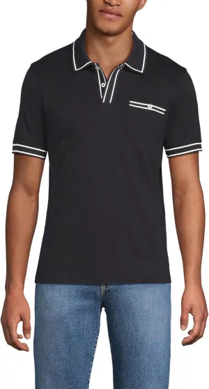 Lands' End Men's Short Sleeve Tipped Welt Pocket American-Grown Supima Cotton Polo