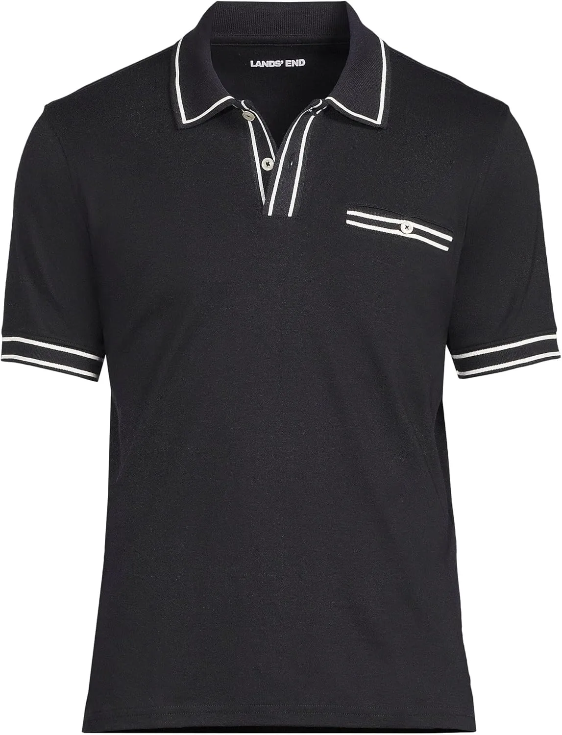 Lands' End Men's Short Sleeve Tipped Welt Pocket American-Grown Supima Cotton Polo
