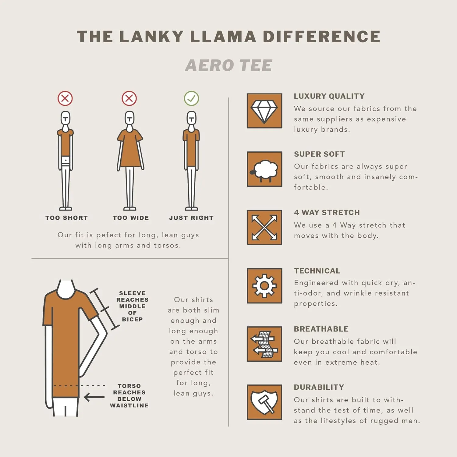 Lanky Llama (New) Aero Tee | Fit for Slim & Tall Slim Men | Lightweight Luxury Athleisure