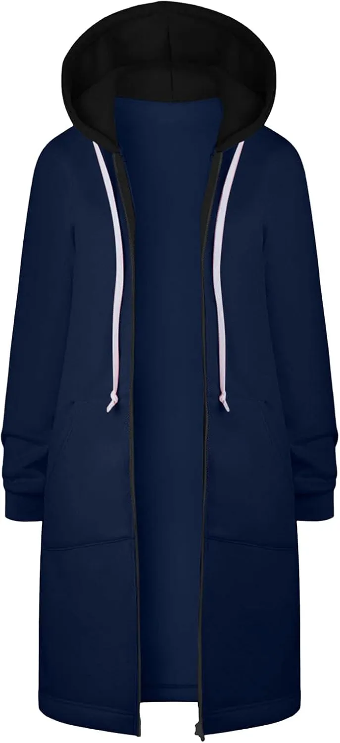 Lapel Collar Zipper Hoodies Sweatshirt Warm Long Solid Color Pocket Coat Jacket Causal Fashion Single-Breasted