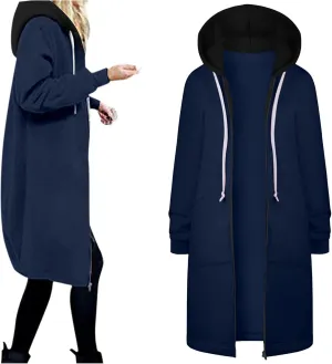 Lapel Collar Zipper Hoodies Sweatshirt Warm Long Solid Color Pocket Coat Jacket Causal Fashion Single-Breasted