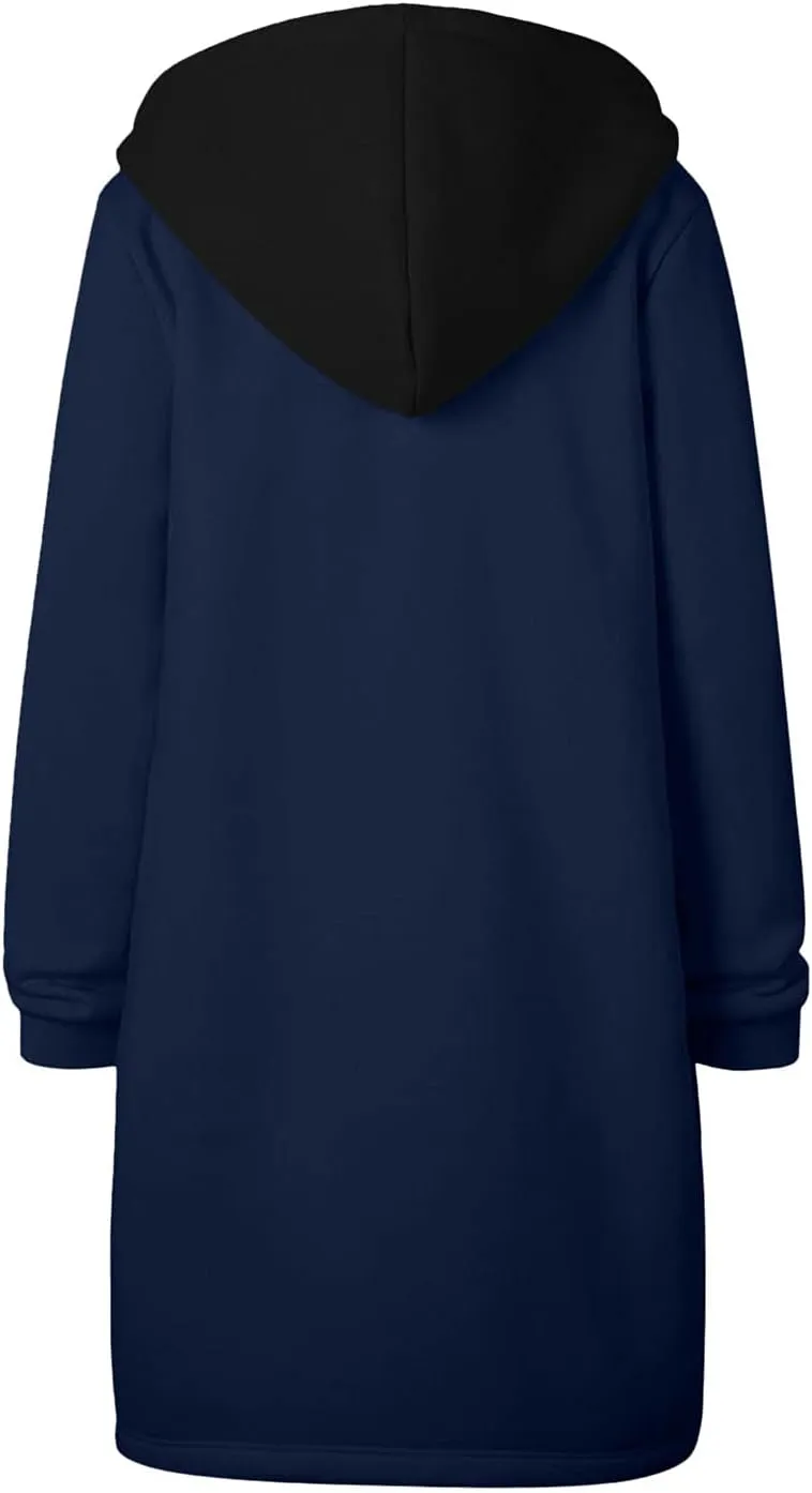 Lapel Collar Zipper Hoodies Sweatshirt Warm Long Solid Color Pocket Coat Jacket Causal Fashion Single-Breasted