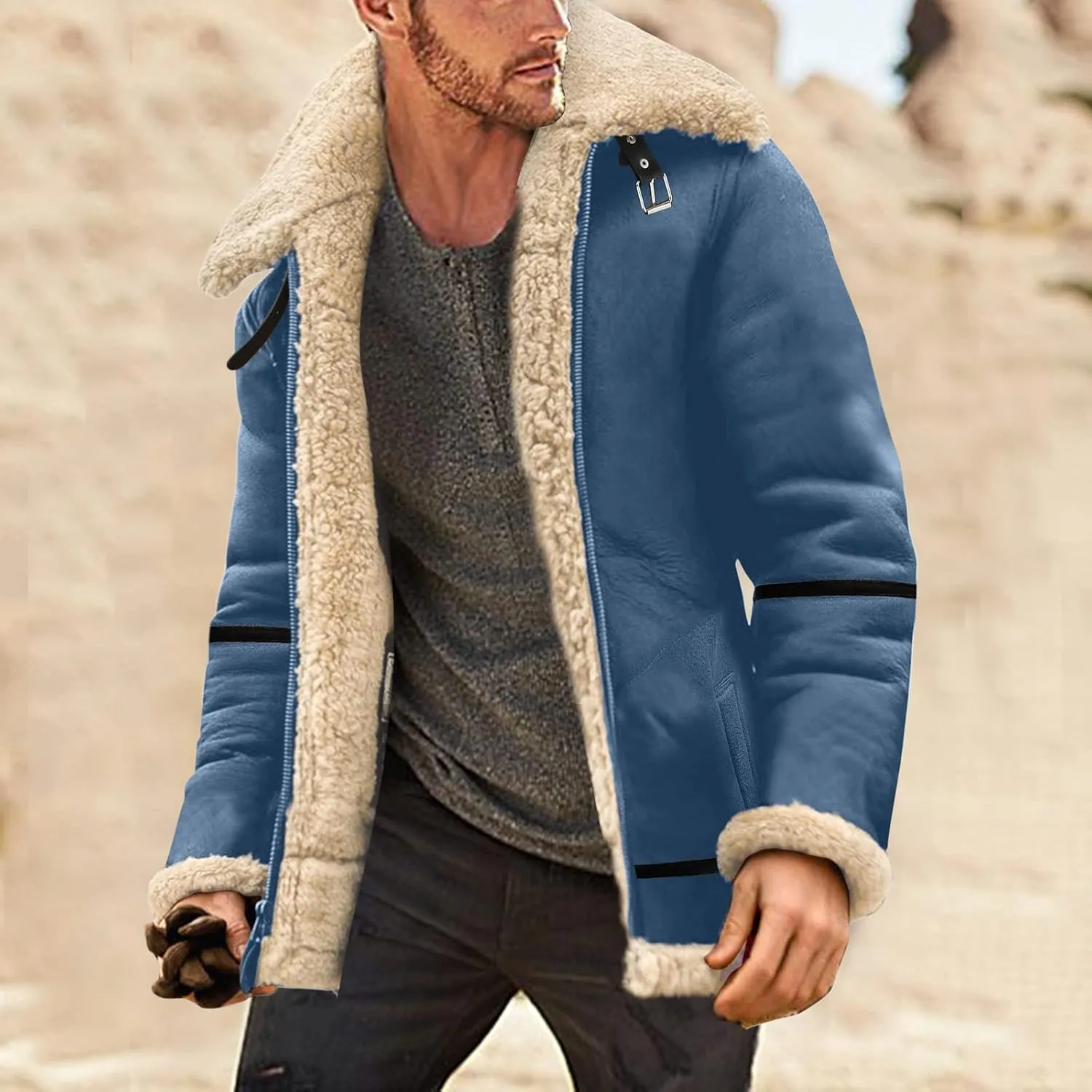 LCMTWX Coats for Men Cottonpadded Jacket Stand Collar Knitted Splice Sweater Coat Casual Men's Thicken Warm Winter Coat