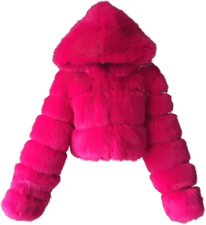 LCMTWX Women Fluffy Faux Fur Coat Women Long Jacket Faux Sleeve Short Warm Women's Coat Fluffy Short Coat Outerwear Pink