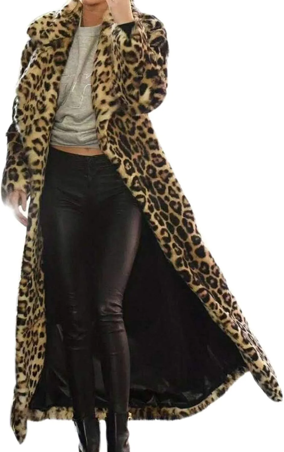 Leopard Print Cardigan for Women Winter Luxury Faux Fur Warm Coats Open Front Long Sleeve Dressy Shaggy Jackets