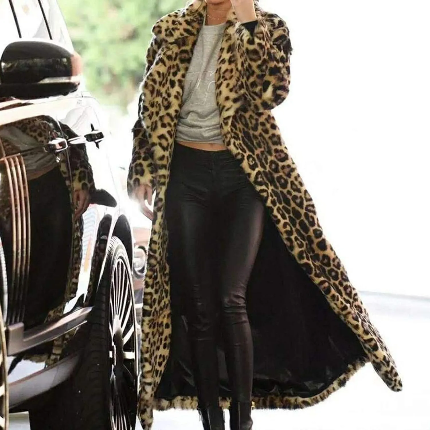 Leopard Print Cardigan for Women Winter Luxury Faux Fur Warm Coats Open Front Long Sleeve Dressy Shaggy Jackets