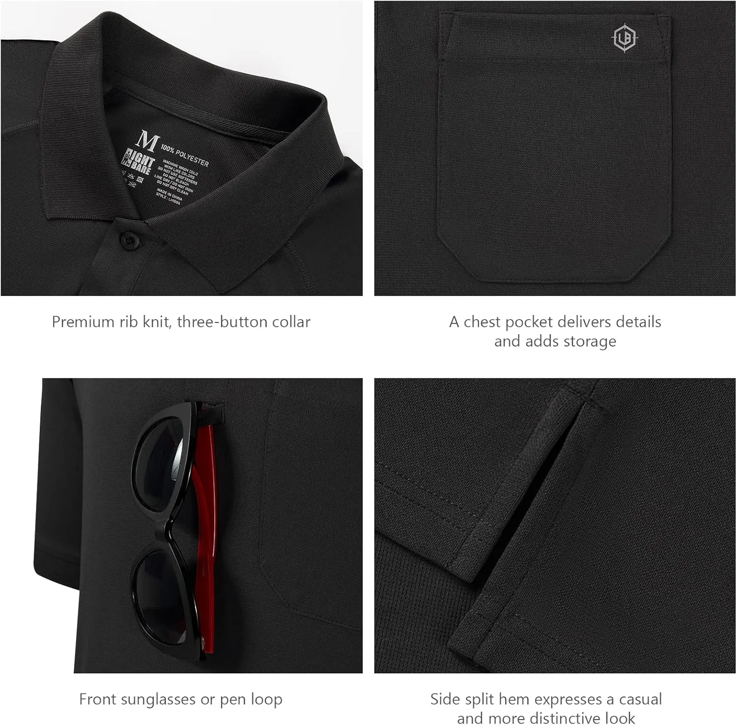 Lightbare Mens Short Sleeve Polo Shirt UPF 50 Performance Moisture Wicking Quick Dry Golf Tennis Polo for Tactical Hiking
