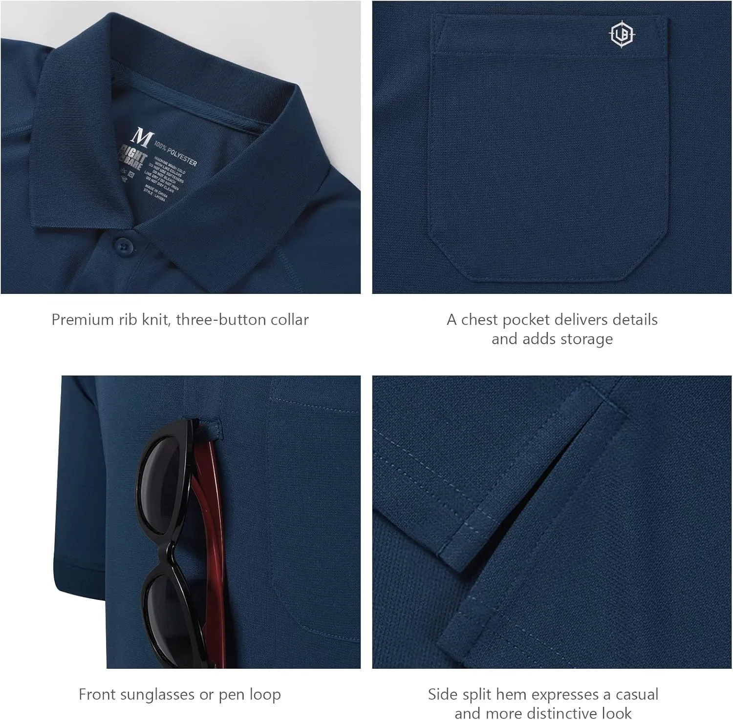 Lightbare Mens Short Sleeve Polo Shirt UPF 50 Performance Moisture Wicking Quick Dry Golf Tennis Polo for Tactical Hiking