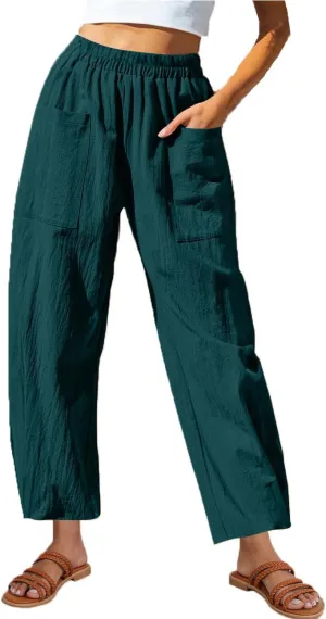 Linen Pants for Women 2025 Trendy Elastic High Waist Loose Fit Trouser Summer Breathable Lounge Pocket Wide Leg Pant