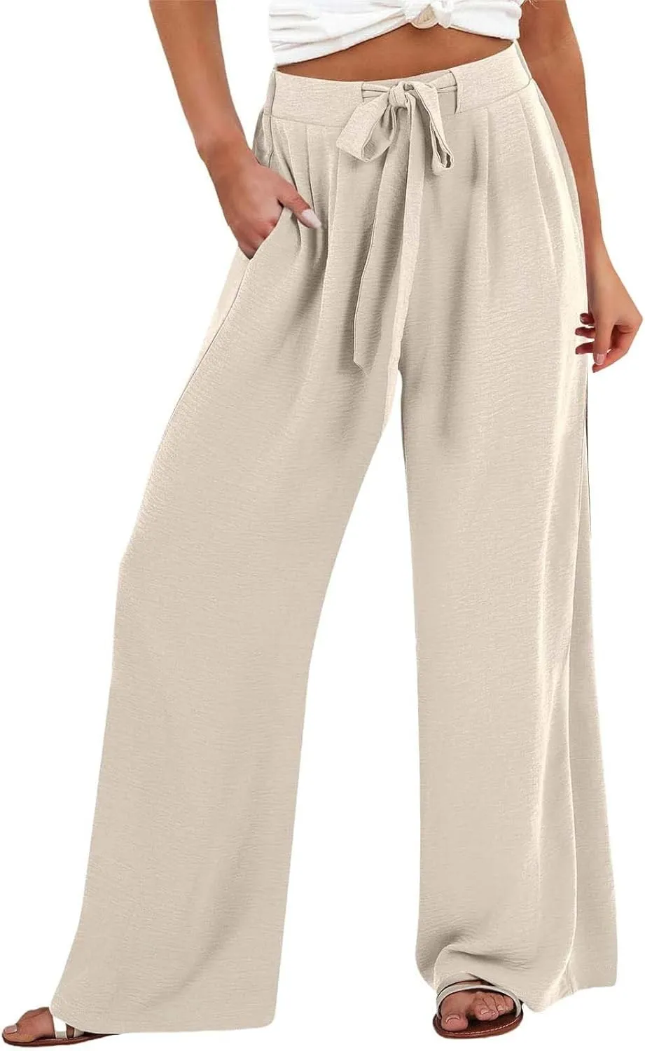 Linen Wide Leg Pants for Women Flowy High Waisted Business Work Dress Pant Casual 2025 Summer Beach Vacation Pants