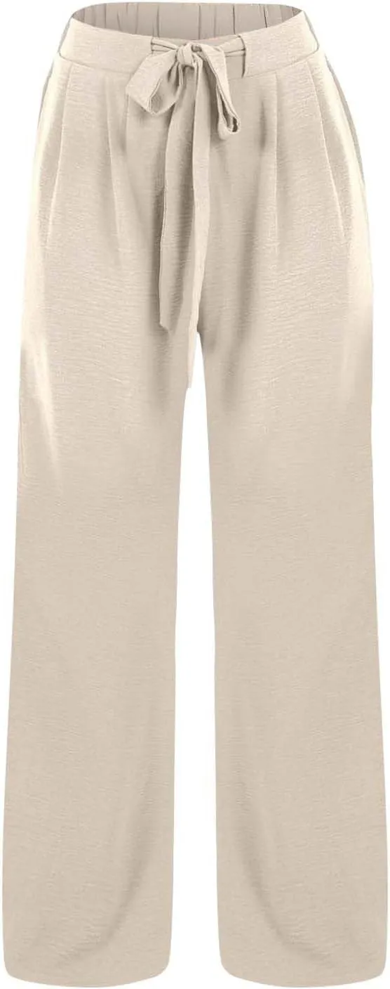 Linen Wide Leg Pants for Women Flowy High Waisted Business Work Dress Pant Casual 2025 Summer Beach Vacation Pants
