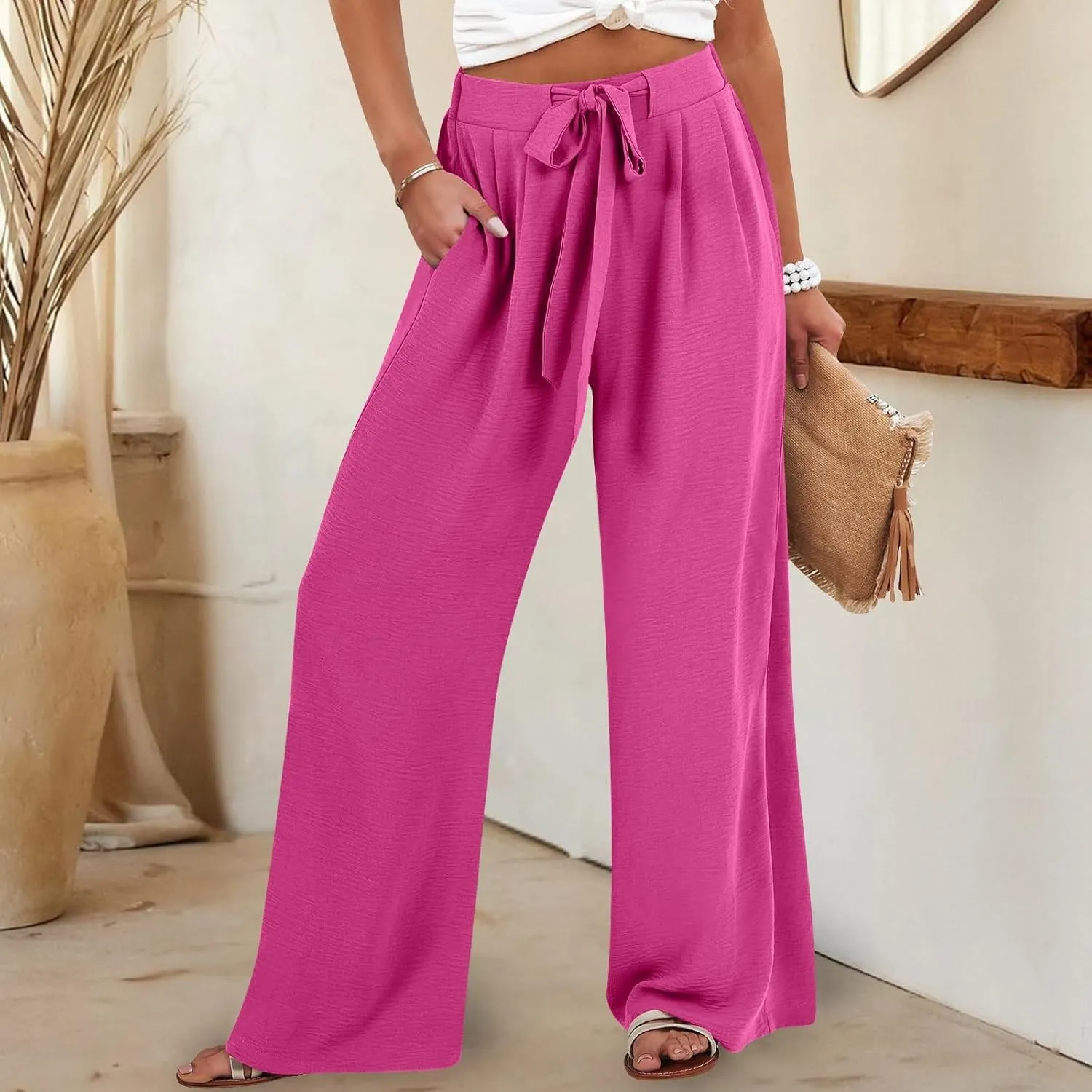 Linen Wide Leg Pants for Women Flowy High Waisted Business Work Dress Pant Casual 2025 Summer Beach Vacation Pants