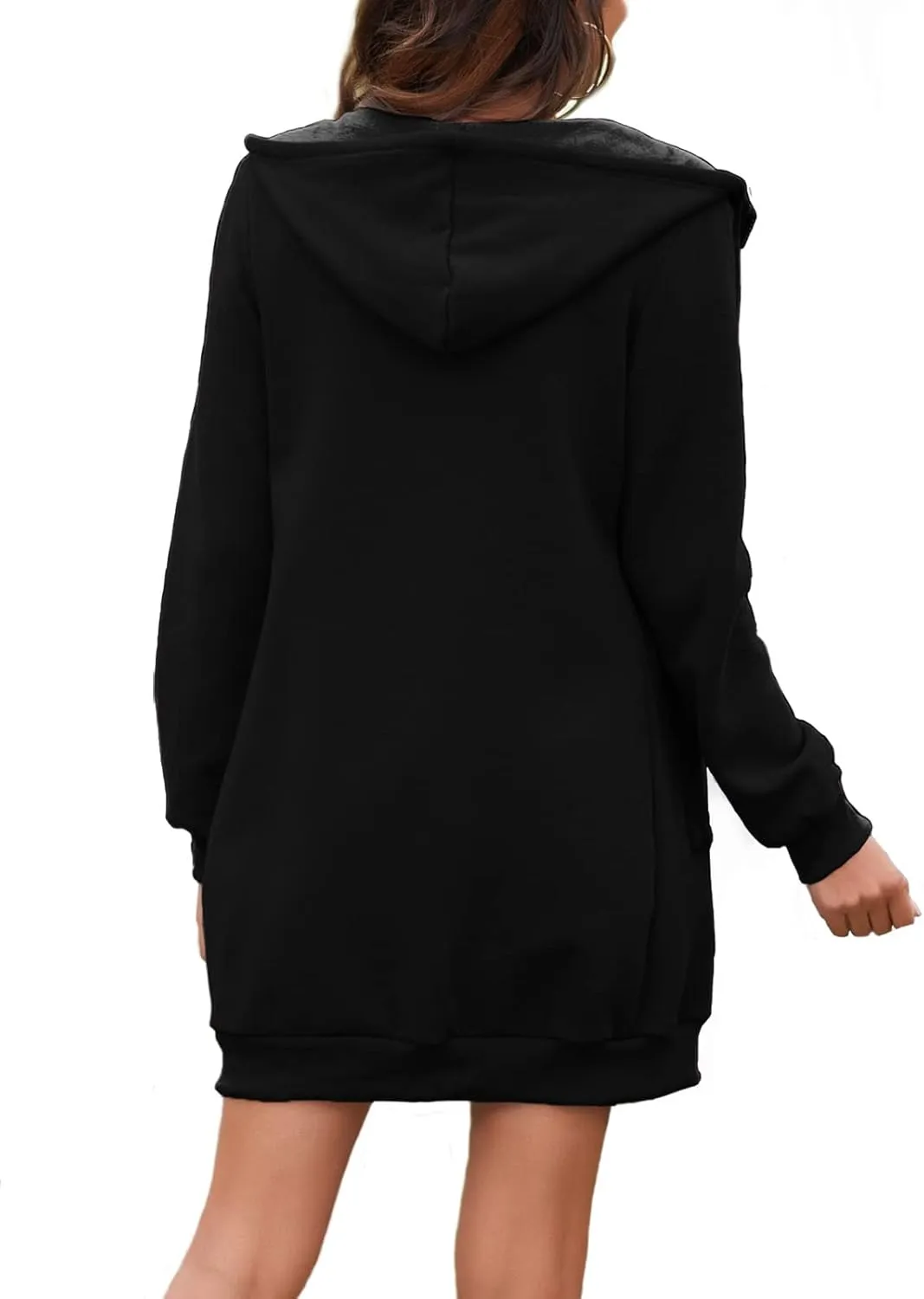 Locryz Women's Casual Pockets Zip Up Hoodies Fleece Tunic Sweatshirt Long Hoodie Jacket Coat