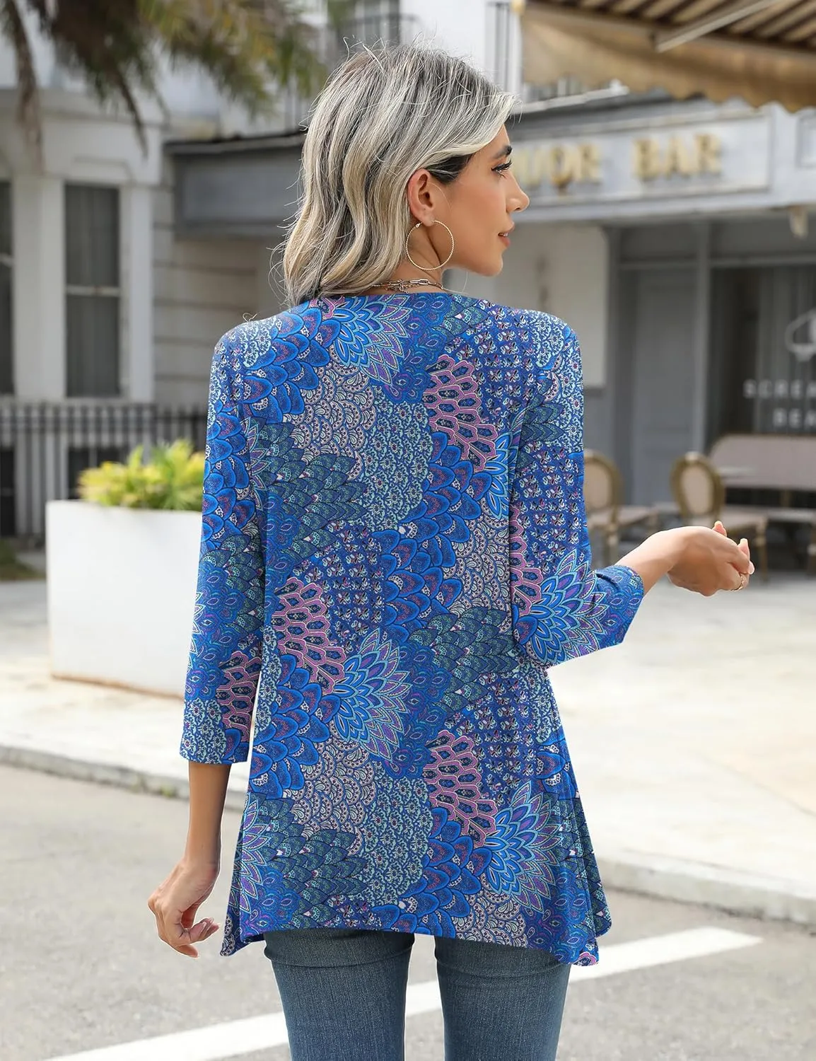 LOMON 3/4 Sleeve Tunic Tops for Women Loose Fit Dressy Casual Blouse Flowy Shirts to Wear with Leggings S-3XL